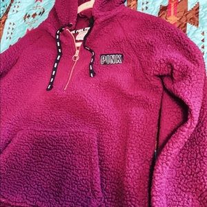 PINK SHERPA HALF ZIP PULLOVER SIZE SMALL